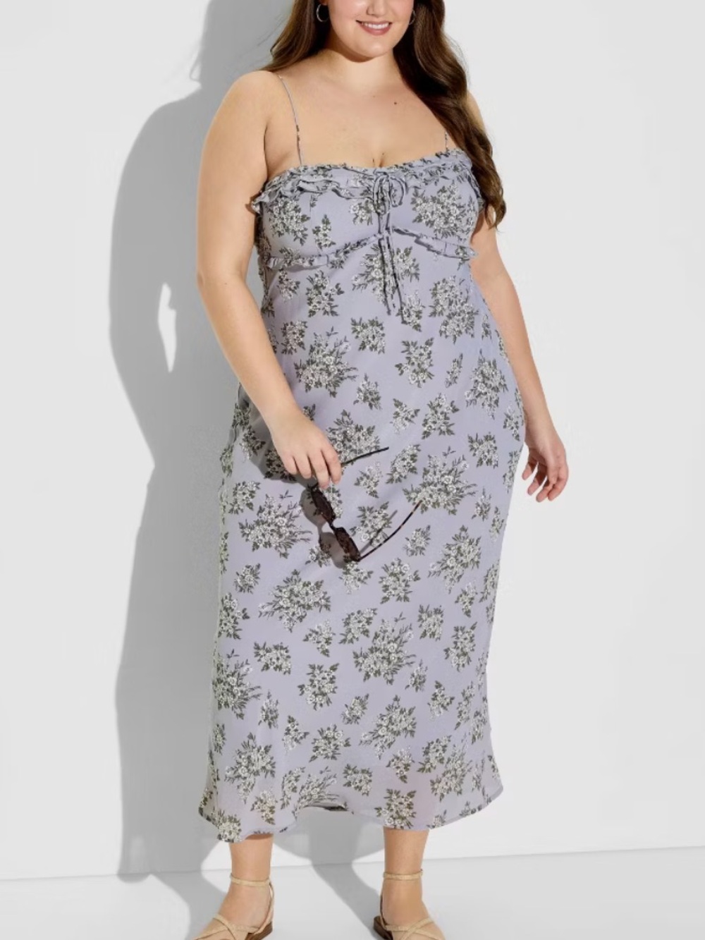 Gray Floral Chiffon Sleeveless Maxi Empire Waist Dress - Wild Fable- NWT - Picture 5 of 7
